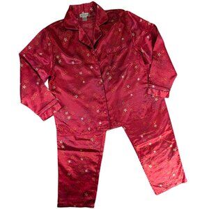 Kathryn 2 Piece Pajama Set Womens M Red Celestial Stars Silky Loungewear Vintage